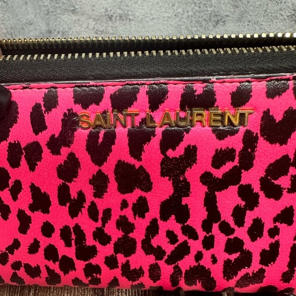 SAINT LAURENT Calfskin Pink Leopard Classic Letters Zip Around Wallet​ EUC RARE​ - Picture 8 of 12